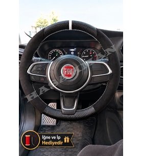 Fiat Fiorino Dikme Direksiyon Kılıfı Alcantara Süet Mat Karbon Beyaz Yüzük ve Dikiş 2022-2026