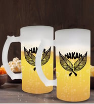 BK Gift Kişiye Özel İsimli 2’li Buzlu Cam Bira Bardağı 50cl-23 (Beyaz)