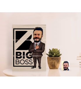 BK Gift Kişiye Özel Erkek Big Boss Karikatürlü Otantik Masaüstü Ahşap Palet Çerçeve-1 (Beyaz)