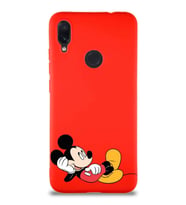 Xiaomi Redmi Note 7 Soft Premier Kapak Mickey Mouse-F Tasarımlı Silikon Kılıf - Kırmızı (Şeffaf)