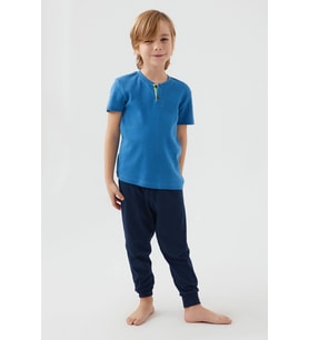 Roly Poly 3045 Garson Dotted Mavi Erkek Çocuk Kısa Kol Pijama Takım