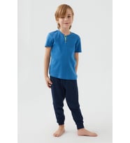 Roly Poly 3045 Garson Dotted Mavi Erkek Çocuk Kısa Kol Pijama Takım