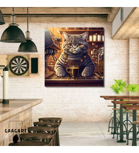 Kare Kanvas Kahve Köşesi Cafe Tablosu Barista British Shorthair