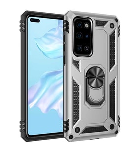 Huawei P40 Kılıf Metal For Car Yüzüklü Standlı Military Ring Serisi (Gümüş)