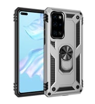 Huawei P40 Kılıf Metal For Car Yüzüklü Standlı Military Ring Serisi (Gümüş)