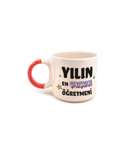 Yılın En Çalışkan Öğretmeni Baskılı Kırmızı Kulplu P Öğretmenler Günü Kupa