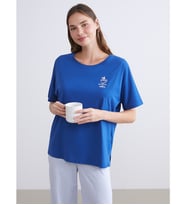 LCW DREAM Mavi Bisiklet Yaka Baskılı Kadın Pijama Üstü