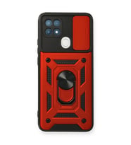 Oppo A15 Kılıf Pars Lens Yüzüklü Silikon - Kırmızı