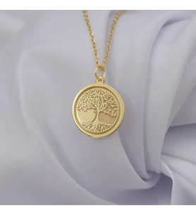 Kişiye Özel 925 Ayar Gümüş Zarif Tasarım Hayat Ağacı Kolye (Gold)