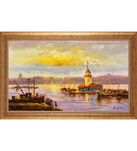 Çerçeveli Paspartulu Manzara Tablo bm1552 (Gold)