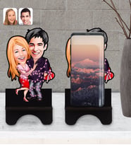 BK Gift Kişiye Özel Sevgililer Karikatürlü Ahşap Biblo Telefon Standı-2