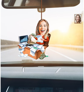 Kişiye Özel Karikatürlü Borsacı Ahşap Araba Dikiz Ayna Süsü