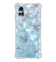 PrintiFy Vivo Y51 Uyumlu Köşe Korumalı Floral Mavi Tasarımlı Şeffaf Silikon Kılıf