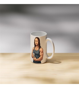 Kaslı Mona Lisa Baskılı Porselen Kupa - Spor Severlere Hediye Komik Kupa