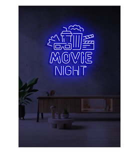 MOVIE NIGHT Yazılı ve Şekilli Neon Tabela