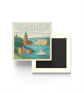İsveç - Sweden - Paper Cut Art - Baskılı Buzdolap Magneti Kare - 9x9 cm