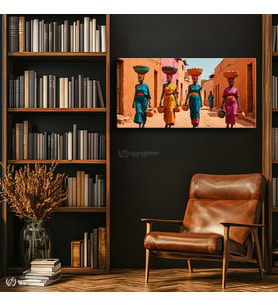 Yatay Panoramik Kanvas Tablo Afrika Yerel Halk Etnik Tablo Ev Ofis Duvar Dekoru