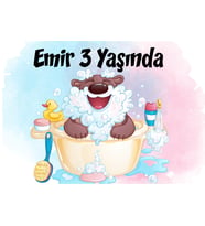 Banyo Yapan Ayıcık Temalı Doğum Günü Afişi 70x100 cm