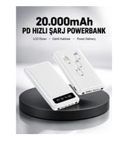 Mey İthalat® LED Işıklı 20.000mAh Powerbank LCD Gösterge Dahili Çoklu Kablo Yeni Nesil