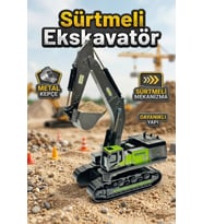 Sürtmeli Oyuncak Ekskavatör - 28 cm Metal Kepçeli İş Makinesi