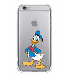 Apple iPhone 6 Uyumlu Köşe Korumalı Antişok  Kapak Donald Duck Tasarımlı Şeffaf  Kılıf