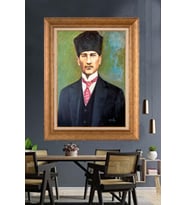 Altın Varaklı Çerçeveli Paspartulu Atatürk Tablo nh469 (Gold)