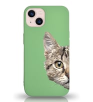 Apple iPhone 13 Uyumlu Lansman Kılıf Catface Tasarımlı Altı Kapalı İçi Kadife Kaplı Silikon Kapak (Şeffaf)