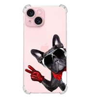 PrintiFy Apple iPhone 15 Köpek 2 Şeffaf Köşe ve Kamera Korumalı Korumalı Antişok Kılıf