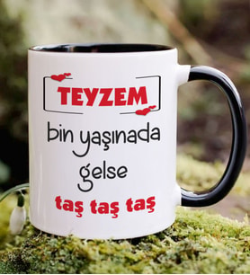BK Gift Teyzem Bin Yaşınada Gelse Taş Tasarımlı Siyah Kupa Bardak, Doğum Günü Hediye