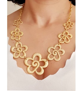 Edwol Kadın Altın Kaplama Antik Çiçekli Zincir Kolye (Gold)