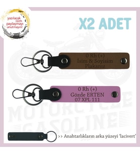 Motosiklet Aşıkları İçin İsim Plaka, 0 (+) Kan Grubu Yazılı Kişisel x2 Anahtarlık, Kahve-Pembe-Laci (Çok Renkli)