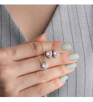 925 Ayar Gümüş Pırlanta Model Zirkon Taşlı Kolye Küpe Seti