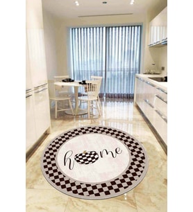 Kahve Kaymaz Taban Home Yazılı Yuvarlak Mutfak Halısı AR806