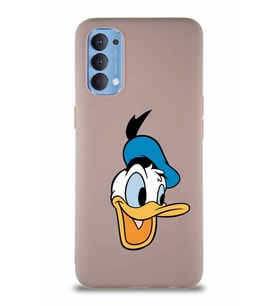 Oppo Reno 4 Soft Premier Kapak Donald Duck-A Tasarımlı Silikon Kılıf - Pudra (Şeffaf)