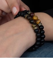 2 Adet Parlak  Mat Oniks Kaplangözü Taşlı Unisex Bileklik Çifti okbpm (Siyah)