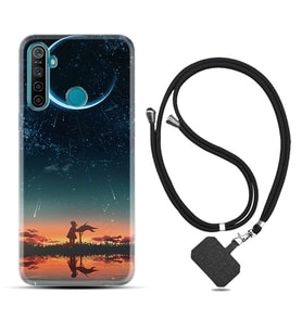 Realme 5i 5 Pro 6i 7 Pro 8 Kılıf Boyun Askılı Silikon Ay ve Kız 1720