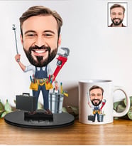 Kişiye Özel Tesisatçı Karikatür Biblo Ve Kupa Hediye Seti 227