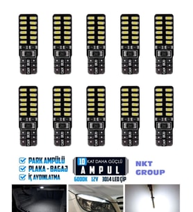 T10 Dipsiz W5w Canbus 24 Ledli Beyaz Park Plaka Ampulü (10 Adet)