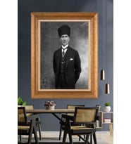 Altın Varaklı Çerçeveli Paspartulu Atatürk Tablo nh308 (Gold)