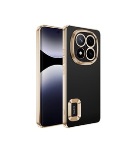 Xiaomi Redmi Note 14 Pro 4G Kılıf Kamera Korumalı Logo Gösteren Şeffaf Kapak (Gold)