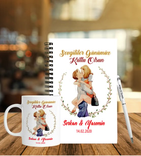 Sevgililer Gününe Özel Ahşap Defter Kalem & Kupa Hediye Seti 25