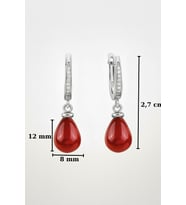 925 Ayar Gümüş Sallantılı Damla Kırmızı Mercan Taşlı Kadın Küpe  8×12 mm Mercan  3,2 cm