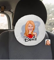 BK Gift Kişiye Özel İsimli Kadın Karikatürlü Yuvarlak Araç Koltuk Yastığı-33