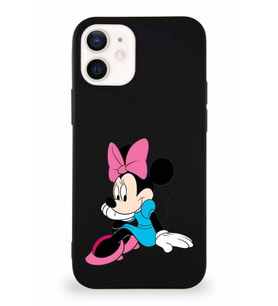 Apple iPhone 12 Soft Premier Kapak Minnie Mouse-E Tasarımlı Silikon Kılıf - Siyah (Şeffaf)