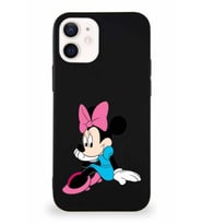 Apple iPhone 12 Soft Premier Kapak Minnie Mouse-E Tasarımlı Silikon Kılıf - Siyah (Şeffaf)