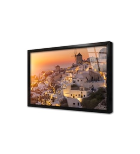 Santorini Adası Çerçeveli Cam Tablo