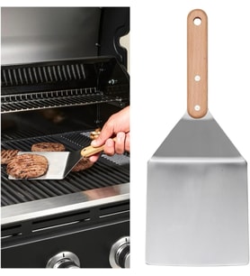 30 cm Paslanmaz Çelik Izgara Hamburger Spatulası, Ahşap Sap, Barbekü Mangal Spatulası