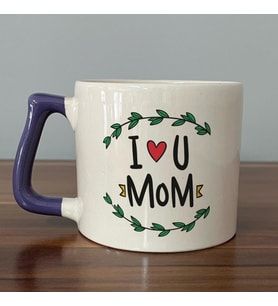 I Love You Mom Baskılı Mor Kulplu D Kupa
