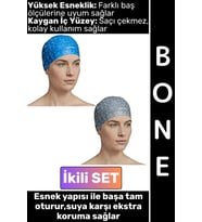 #Bone Konforlu Esnek Yumuşak Havuz Deniz Yüzme Kaygan İç Yüzey Şık Su Geçirmez Saç Bonesi İkili SET