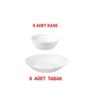 6 Adet Çap 20 cm Yemek Tabağı ve 15 cm Kase Seti, Temperli Cam